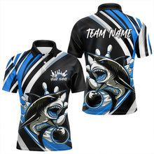 Load image into Gallery viewer, Custom Black And Blue Shark Bowling Polo Shirts For Men,  Shark Bowling Team Jerseys IPHW8724