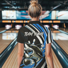 Load image into Gallery viewer, Custom Black And Blue Shark Bowling Women Quarter-Zip Shirts,  Shark Bowling Team Jerseys IPHW8724
