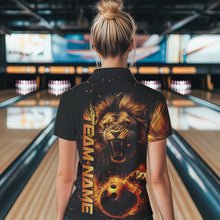 Load image into Gallery viewer, Custom Fire Flame Lion Bowling Team Polo Shirts For Women, Lion Bowling Tournament Shirt IPHW8979