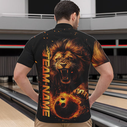 Custom Fire Flame Lion Bowling Team Quarter-Zip Shirts For Men, Lion Bowling Tournament Shirt IPHW8979