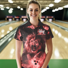 Load image into Gallery viewer, Custom Red Flame Lion Bowling Polo Shirts For Women, Bowling League Shirt Team Uniform IPHW8981