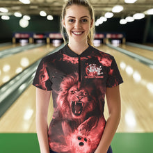 Load image into Gallery viewer, Custom Red Flame Lion Bowling Quarter-Zip Shirts For Women, Bowling Team Uniform IPHW8981