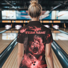 Load image into Gallery viewer, Custom Red Flame Lion Bowling Quarter-Zip Shirts For Women, Bowling Team Uniform IPHW8981