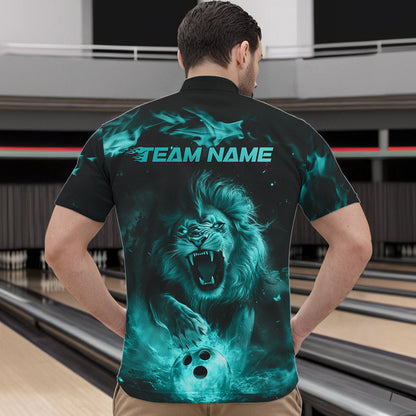 Custom Blue Flame Lion Bowling Quarter-Zip Shirts For Men, Bowling League Shirt Team Uniform IPHW8982