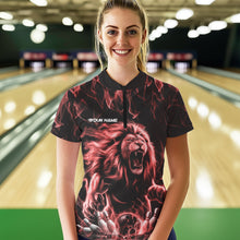 Load image into Gallery viewer, Custom Black And Red Flame Lion Bowling Women Quarter-Zip Shirts, Lion Team Uniform IPHW8983