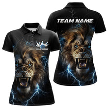 Load image into Gallery viewer, Custom Blue Thunder Lightning Lion Bowling Team Women Polo Shirts, Bowling League Shirt IPHW8985