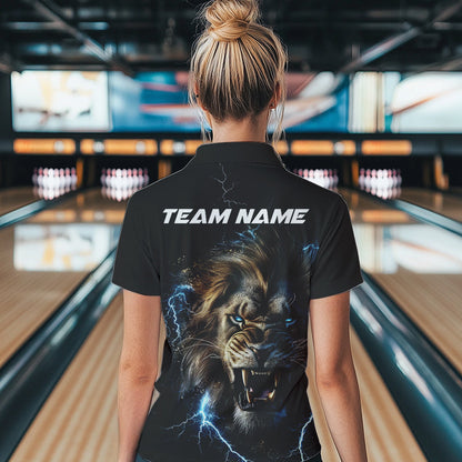 Custom Blue Thunder Lightning Lion Bowling Women Quarter-Zip Shirts, Bowling League Shirt IPHW8985