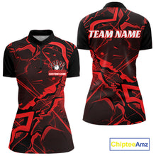 Load image into Gallery viewer, Custom Black And Red Lightning Crack Modern Bowling Team Quarter-Zip Shirt For Women IPHW11097