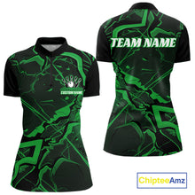 Load image into Gallery viewer, Custom Black And Green Lightning Crack Modern Bowling Team Quarter-Zip Shirt For Women IPHW11101