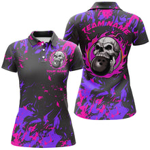 Load image into Gallery viewer, Custom Pink And Purple Bowling Jerseys For Women, Flame Skull Bowling Team Shirts IPHW6708