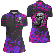 Load image into Gallery viewer, Custom Pink And Purple Bowling Jerseys For Women, Flame Skull Bowling Team Shirts IPHW6708