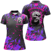 Load image into Gallery viewer, Custom Pink And Purple Bowling Jerseys For Women, Flame Skull Bowling Team Shirts IPHW6710