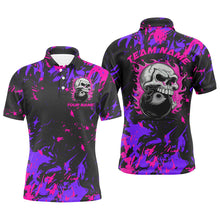 Load image into Gallery viewer, Custom Pink And Purple Bowling Jerseys For Men And Women, Flame Skull Bowling Team Shirts IPHW6710