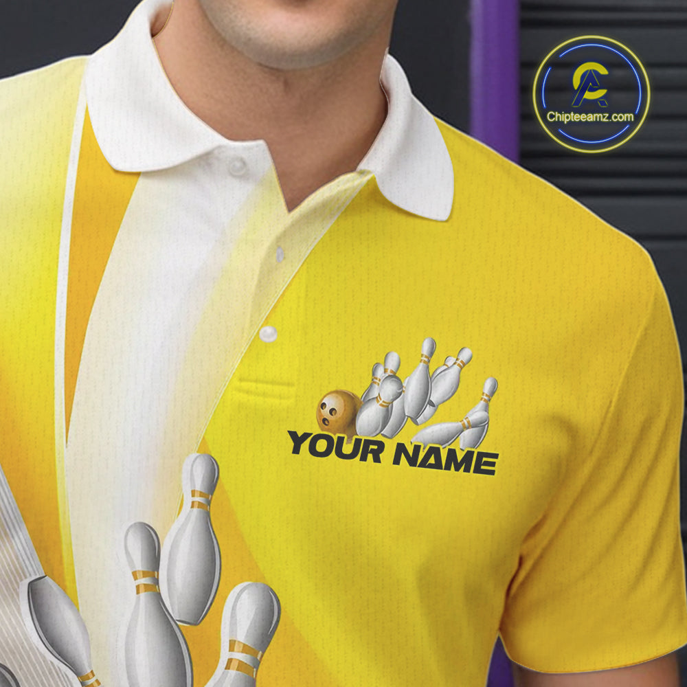 Custom Gold Bowling Polo Shirts For Men, Bowling Team Shirt Bowlers Outfit IPHW9230