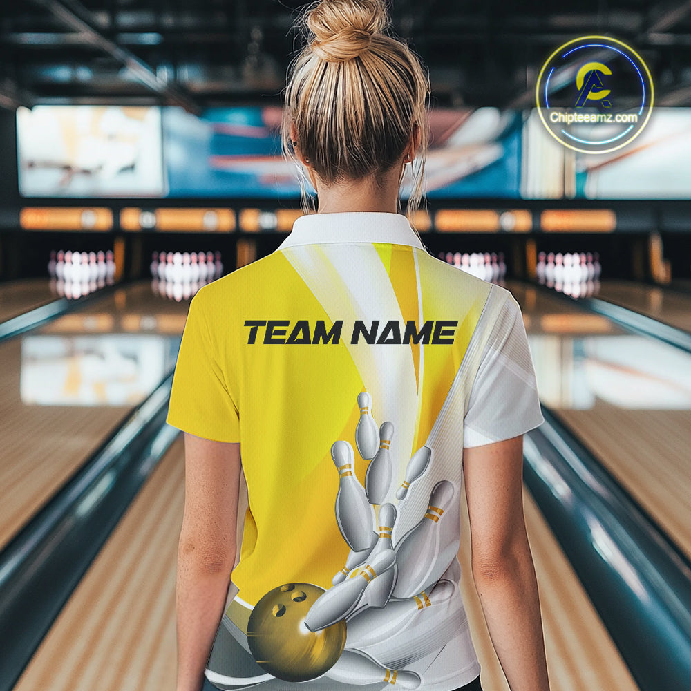 Custom Gold Bowling Quarter-Zip Shirts For Women, Bowling Team Shirt Bowlers Outfit IPHW9230