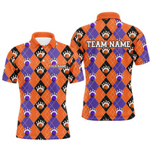 Load image into Gallery viewer, Purple And Orange Argyle Custom Bowling Shirts For Men, Fall Season Halloween Bowlers Outfits IPHW7296