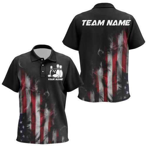 Smoke American Flag Custom Patriotic Bowling Polo Shirts For Kid, Us Bowling Team Shirt IPHW7585