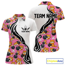 Load image into Gallery viewer, Custom Cute Funny Ginger Tabby Cat Bowling Women Polo Shirts, Cat Bowling Team Shirt IPHW10319