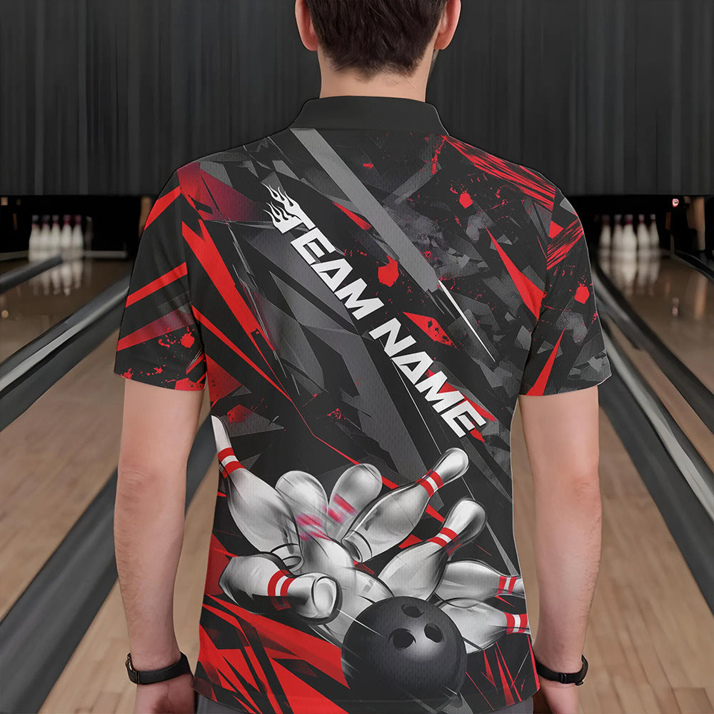 Custom Black And Red Bowling Polo Shirts For Men, Bowling Tournament Team Uniform IPHW8527