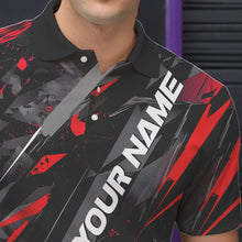 Load image into Gallery viewer, Custom Black And Red Bowling Polo Shirts For Men, Bowling Tournament Team Uniform IPHW8527
