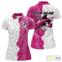 Load image into Gallery viewer, Custom White And Pink Shark Bowling Polo Shirts For Women, Shark Bowling League Shirt IPHW8992