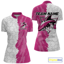 Load image into Gallery viewer, Custom White And Pink Shark Bowling Women Quarter-Zip Shirts, Shark Bowling League Shirt IPHW8992