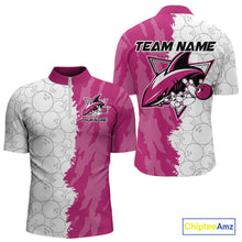 Load image into Gallery viewer, Custom White And Pink Shark Bowling Quarter-Zip Shirts For Men, Shark Bowling League Shirt IPHW8992