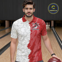Load image into Gallery viewer, Custom White And Red Shark Bowling Polo Shirts For Men, Shark Bowling League Shirt IPHW8994