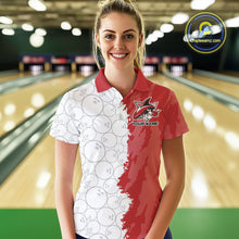 Load image into Gallery viewer, Custom White And Red Shark Bowling Polo Shirts For Women, Shark Bowling League Shirt IPHW8994
