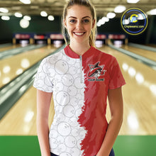 Load image into Gallery viewer, Custom White And Red Shark Bowling Women Quarter-Zip Shirts, Shark Bowling League Shirt IPHW8994