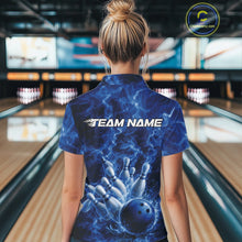 Load image into Gallery viewer, Custom Blue Fire Flame Bowling Women Polo Tournament Shirt, Team Bowling Jerseys IPHW11102