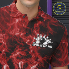 Load image into Gallery viewer, Custom Red Fire Flame Bowling Men Polo Tournament Shirt, Team Bowling Jerseys IPHW11103