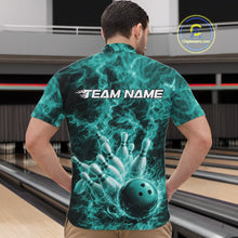 Load image into Gallery viewer, Custom Turquoise Blue Fire Flame Bowling Men Quarter-Zip Tournament Shirt, Team Bowling Jerseys IPHW11104