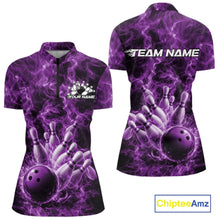 Load image into Gallery viewer, Custom Purple Fire Flame Bowling Women Tournament Shirt, Team Bowling Jerseys IPHW11105