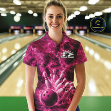 Load image into Gallery viewer, Custom Pink Fire Flame Bowling Women Polo Tournament Shirt, Team Bowling Jerseys IPHW11106