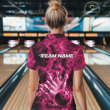 Load image into Gallery viewer, Custom Pink Fire Flame Bowling Women Polo Tournament Shirt, Team Bowling Jerseys IPHW11106