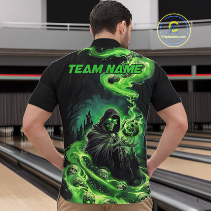 Black And Green Grim Reaper Custom Halloween Bowling Team Shirts For Men, Bowling Gifts IPHW7612