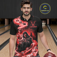 Load image into Gallery viewer, Black And Red Grim Reaper Custom Halloween Bowling Team Shirts For Men, Bowling Gifts IPHW7614