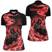 Load image into Gallery viewer, Black And Red Grim Reaper Custom Halloween Bowling Team Shirts For Men, Bowling Gifts IPHW7614