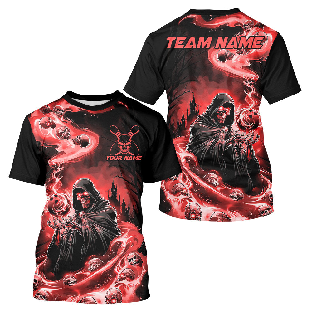 Black And Red Grim Reaper Custom Halloween Bowling Team T-Shirts For Men, Bowling Gifts IPHW7614