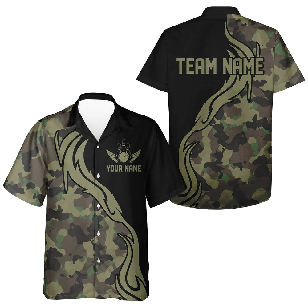 Military Green Camo Custom Army Bowling Team Shirts, Bowling League Shirts For Men IPHW5515