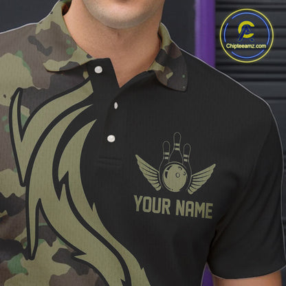 Military Green Camo Custom Army Bowling Team Shirts Personalized Bowling League Shirts For Men IPHW5515