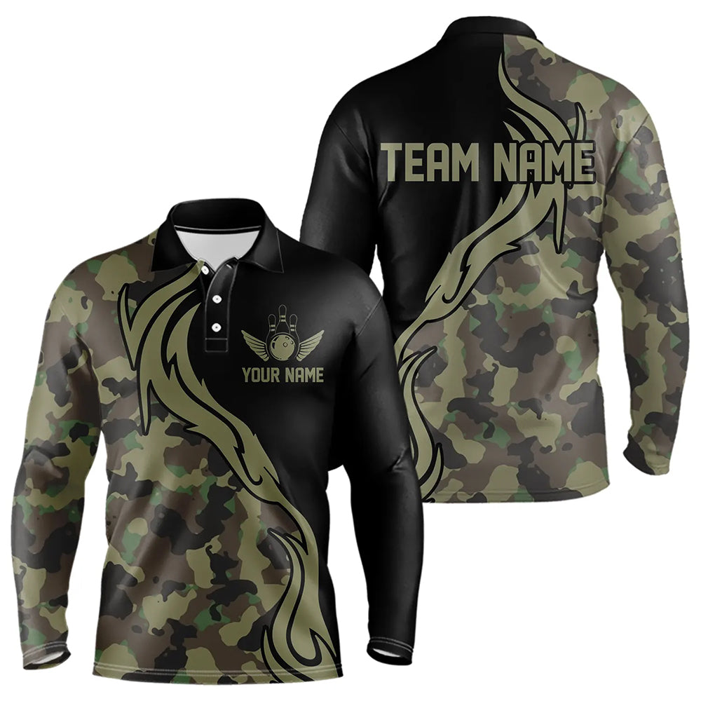 Military Green Camo Custom Army Bowling Team Shirts, Bowling League Shirts For Men IPHW5515