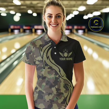 Military Green Camo Custom Army Bowling Team Shirts Ladies Bowling League Shirts IPHW5515