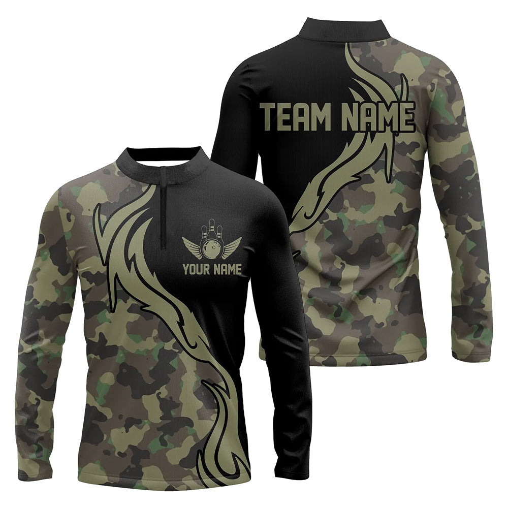 Military Green Camo Custom Army Bowling Team Shirts, Bowling League Shirts For Men IPHW5515