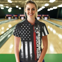 Load image into Gallery viewer, Custom Red Thin Line American Flag Eagle Bowling Women Polo Shirts, Patriotic US Bowling IPHW8736