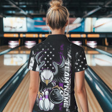 Load image into Gallery viewer, Custom Purple Line American Flag Eagle Bowling Women Quarter-Zip Shirt, Patriotic Bowling IPHW8739