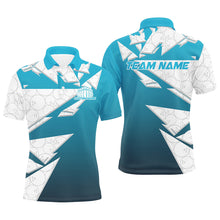 Load image into Gallery viewer, Custom White And Blue Bowling Team Polo Shirts For Men, Bowling Ball Pattern Bowlers Outfit IPHW8741