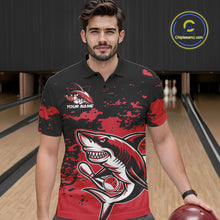 Load image into Gallery viewer, Custom Black And Red Camo Shark Bowling Team Men Polo Shirts, Bowling Tournament Shirt IPHW8995
