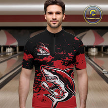 Load image into Gallery viewer, Custom Black And Red Camo Shark Bowling Team Men Quarter-Zip Shirts, Bowling Tournament Shirt IPHW8995